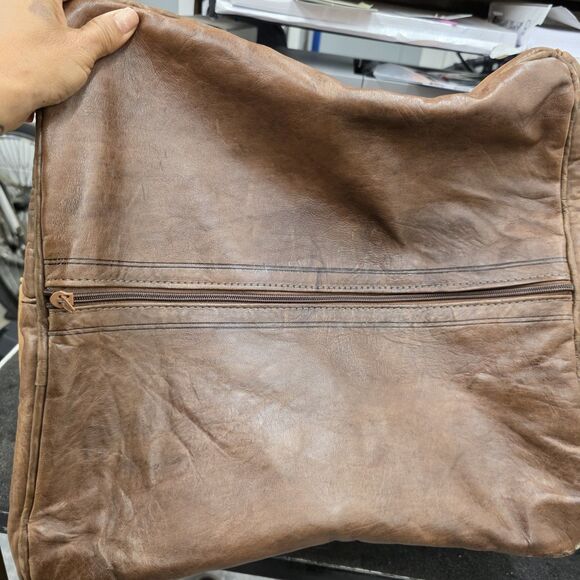 Genuine Leather Boho Light Brown Tan Pouf COVER Home Decor 16.5x15x10 in. Approx - Picture 4 of 6